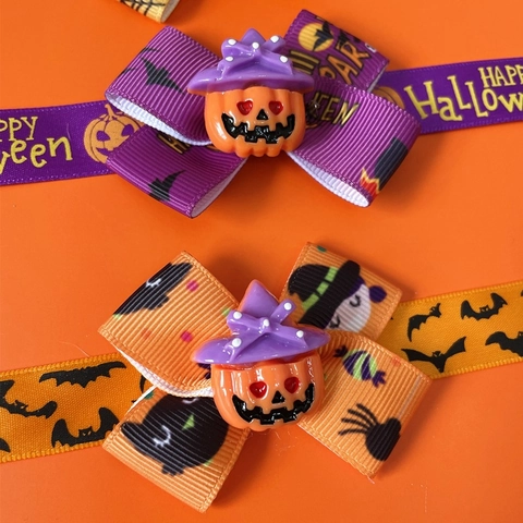 Halloween Pet Bow Tie Collar Adjustable Cat Dog Neck Strap Funny Pumpkin Bat Spider Print Pet Holiday Costume Accessories