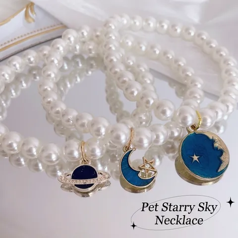 Elegante Huisdier Parel Ketting Met Sterrenhemel Maan Saturnus Hanger Verstelbare Dromerige Prinses Stijl Sieraden Halsband Voor Katten Honden