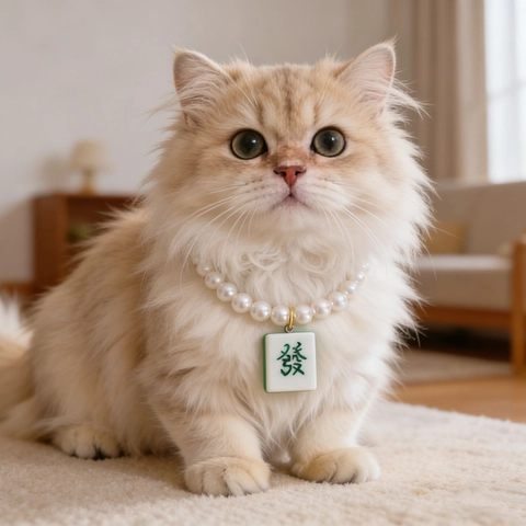Kreative Haustier Künstliche Perlenimitat Halskette Mit Mahjong Anhänger Für Hunde Katzen Verstellbare Fa Zhong Zeichen Schmuck Zubehör