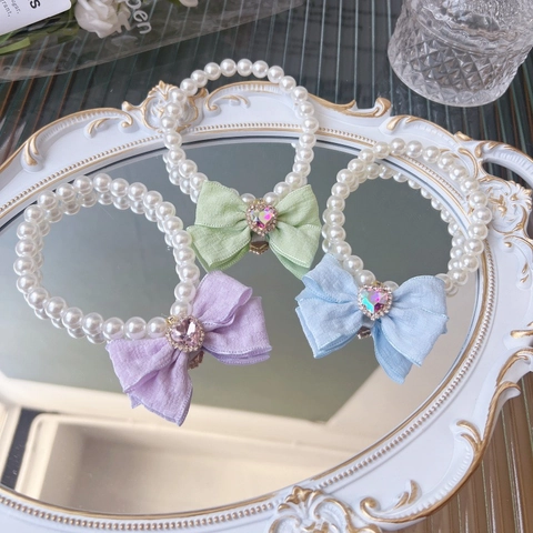 Pet Artificial Pearl Necklace Sweet Bow Heart Crystal Pendant Cat Dog Decorative Neck Collar Jewelry Accessory For Small Medium Pets