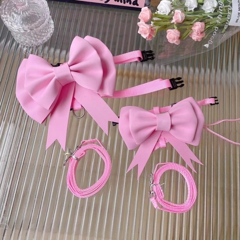 Sweet Pink Bow Pet Harness And Leash Adjustable Escape Proof Vest For Small Medium Dogs Cats Princess Style Pet Supplies