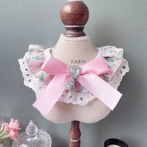 Pet Floral Lace Bib Collar With Satin Bowknot Heart Rhinestone Sweet Adjustable Scarf For Dogs Cats Small Pets Party Dress Up