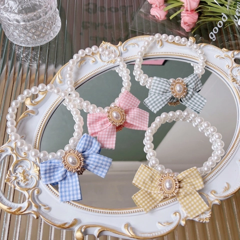 Sweet Bowknot Pet Necklace With Artificial Pearl Satin Ribbon Cute Heart Rhinestone Pet Collar For Small Dogs Cats Puppy Jewelry Decoration