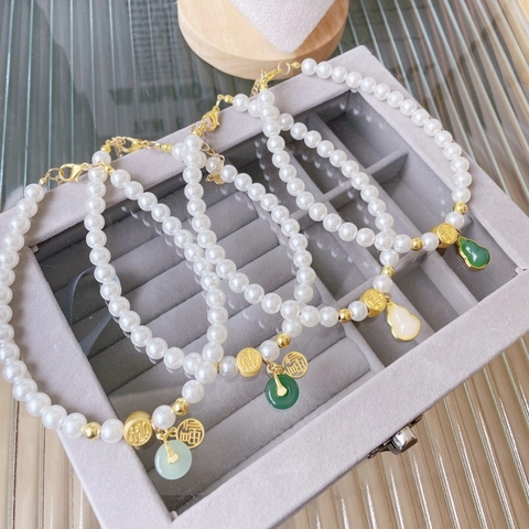 Collana di Perle per Animali Stile Cinese Con Ciondolo Benedizione Fu Giada Sintetica Gioielli Portafortuna per Gatti e Cani