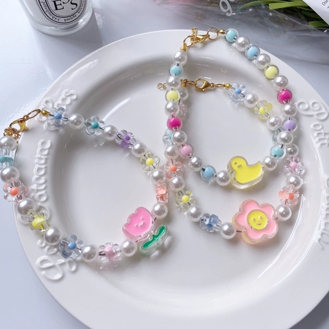 Collier Perlé Ajustable pour Animaux Avec Perle Artificielle Pendentif Dessin Animé Acrylique pour Chats Chiens Style Princesse