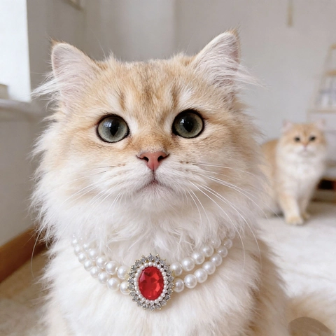 Luxury Pet Pearl Necklace With Vintage Artificial Gemstone Pendant Double Layer Choker For Small Dogs Cats Puppy Decoration Accessories