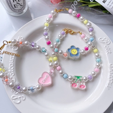 Collier Perlé Ajustable pour Animaux Avec Perle Artificielle Pendentif Dessin Animé Acrylique pour Chats Chiens Style Princesse