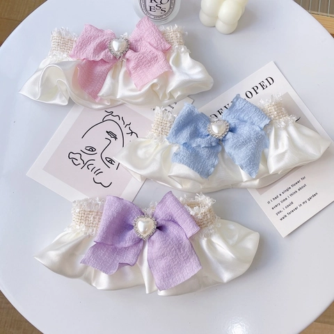 Lovely Pet Collar With Heart Artificial Pearl Rhinestone Bowknot Lace Ruffle Cat Bib For Small Dogs Cats Birthday Wedding Party Decoration