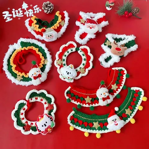 Weihnachten Haustier Strickhalsband Handgewebt Weihnachtsmann Schneemann Rentier Muster Hund Katze Lätzchen Schal Festliches Zubehör