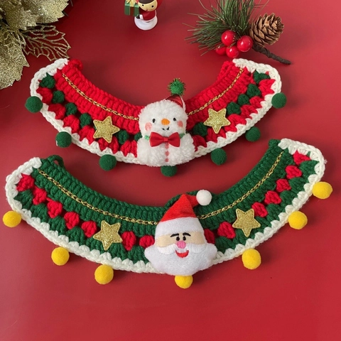 Weihnachten Haustier Strickhalsband Handgewebt Weihnachtsmann Schneemann Rentier Muster Hund Katze Lätzchen Schal Festliches Zubehör