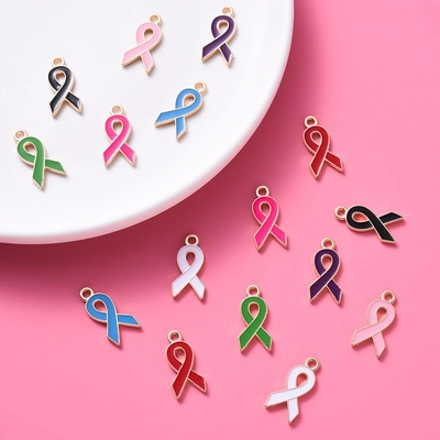Alloy Ribbon Enamel Charms Pendants For DIY Jewelry Making Bracelet Necklace Handmade Craft Awareness Ribbon Accessories
