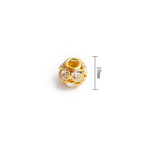 Cuentas de Bola Redonda de Zirconia Cúbica Micro Pave de 10mm Cuentas Separadoras Brillantes de Aleación para Joyería DIY