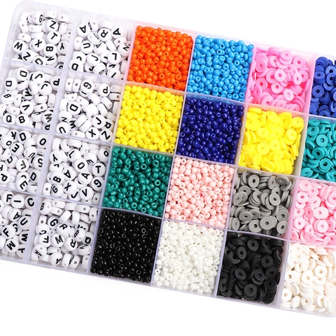 DIY Sieraden Maken Set 24 Vakken Alfabet Acryl Kralen Kleurrijke Glazen Kralen Polymeerklei Heishi Kralen Set Voor Armband Ketting Handgemaakte Ambacht