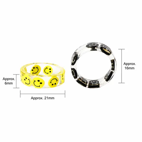 Trendy Transparent Resin Smiley Face Ring For Women Y2K Vintage Style Colorful Smiley Band Ring Fashion Jewelry Accessory Gift