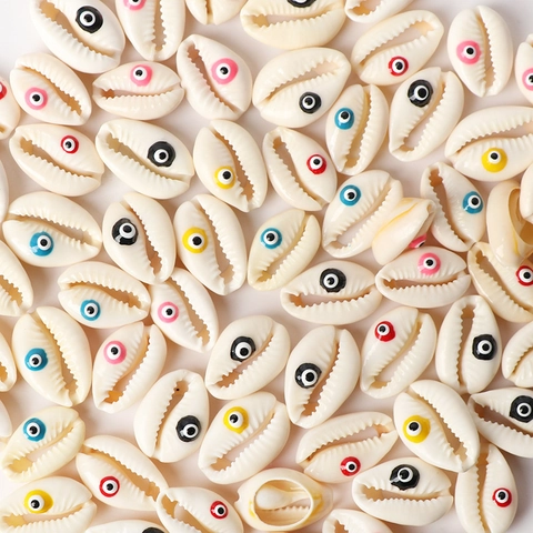 Natural Cowrie Shell Evil Eye Loose Beads For DIY Jewelry Making Bohemian Ethnic Handmade Painted Shell Spacer Beads