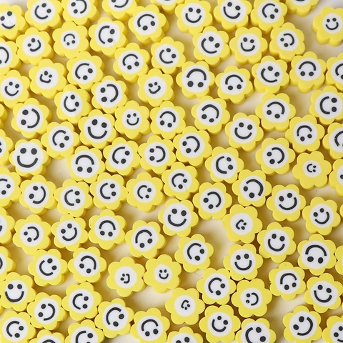 Perles en Vrac en Pâte Polymère Visage Souriant Tournesol pour la Fabrication de Bijoux DIY Bracelet Collier Jaune