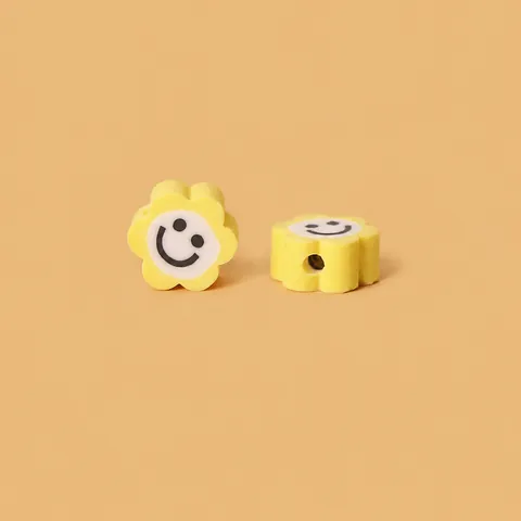 Perles en Vrac en Pâte Polymère Visage Souriant Tournesol pour la Fabrication de Bijoux DIY Bracelet Collier Jaune