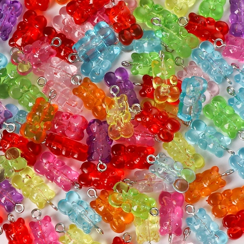 Acrylic Gummy Bear Pendants Candy Color Resin Style Animal Charms For DIY Necklace Bracelet Jewelry Making Accessories