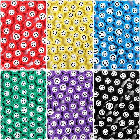 Perles en Vrac en Pâte Polymère Forme Fleur Visage Souriant pour Fabrication de Bijoux DIY Accessoires de Bracelet Collier Perles de Bricolage Multicolores