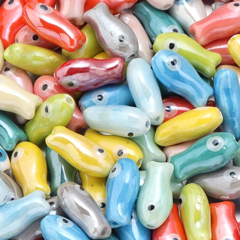 Cartoon Fish Shape Ceramic Beads Colored Glazed Animal Porcelain Loose Spacer Beads For DIY Jewelry Making Handmade Bracelet