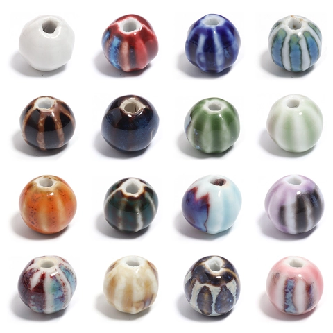 Vintage Ceramic Pumpkin Stripe Round Beads Colorful Glazed Loose Beads For DIY Bracelet Necklace Handmade Jewelry Making