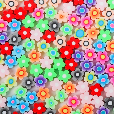 Perles en Pâte Polymère en Forme de Fleurs Colorées pour Création Bijoux DIY Couleurs Mélangées Perles en Vrac pour Bracelet Collier Matériaux DIY