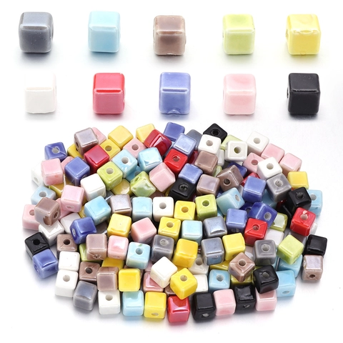 8mm Cube Ceramic Beads Colorful Glazed Porcelain Spacer Beads Square Cube Loose Beads For DIY Bracelet Jewelry Making