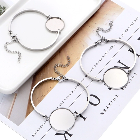 Roestvrijstalen DIY Armband Met Ronde Bezel Zetting Voor Cabochon Sieraden Maken Verstelbare Ketting Karabijnsluiting