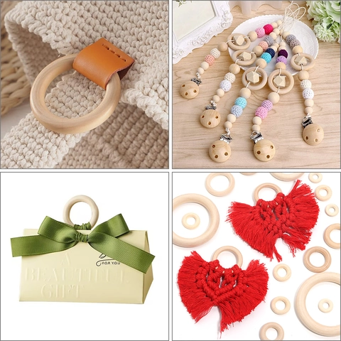 Natural Schima Superba Wood Rings For DIY Jewelry Making Handbags Scarf Rings Smooth Polished Unfinished Wooden Circles Craft Accessories
