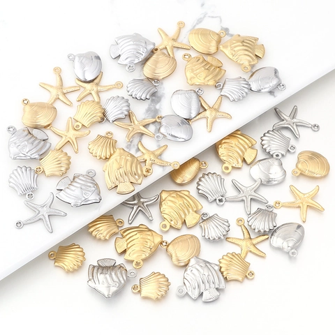 Stainless Steel Sea Animal Charms Sea Star Shell Turtle Dolphin Pendant Crafts For DIY Crafting Necklace Bracelet Earring Making Jewelry Accessories