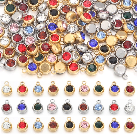 Stainless Steel Round Birthstone Rhinestone Pendant Only Without Chain For DIY Jewelry Making Necklaces Bracelet Charm