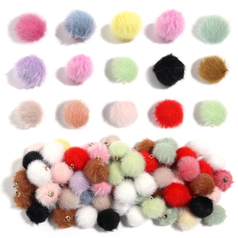 Colgantes de Bola de Piel de Visón Artificial Pequeños Pompones de Peluche Con Bucle de Metal para Hacer Joyas Pendientes DIY Accesorios de Ropa Juguetes