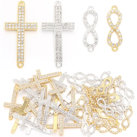 Hip Hop Zinklegierung Strass Kreuz Unendlichkeit Anhänger Für DIY Schmuckherstellung Gold Silber Plattierte Anhänger