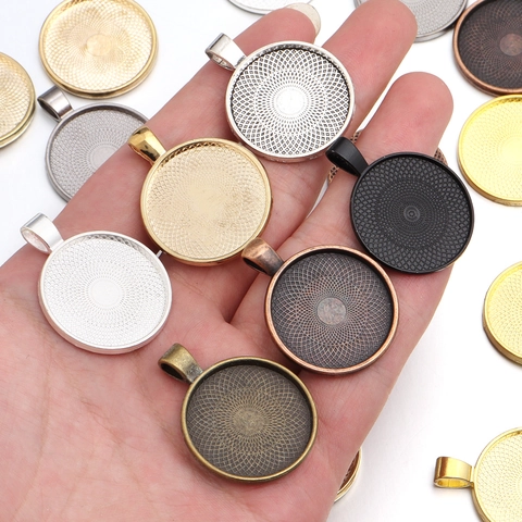 Vintage Round Zinc Alloy Bezel Trays 25mm DIY Jewelry Making Findings Pendant Bases With Radial Pattern In 8 Colors Pack