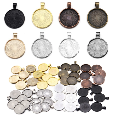 Vintage Round Zinc Alloy Bezel Trays 25mm DIY Jewelry Making Findings Pendant Bases With Radial Pattern In 8 Colors Pack