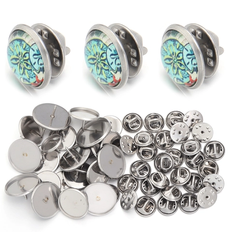 Stainless Steel Round Brooch Pin Base Blank Tray Blank Brooch Base With Butterfly Clasp Pin Back For DIY Jewelry Making Crafts