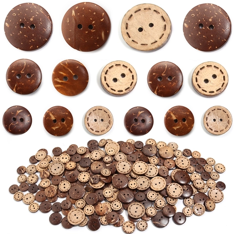 Natural Coconut Shell Round Buttons Laser Engraved Decorative Pattern Holes Shell Buttons For DIY Sewing Crafts Clothing