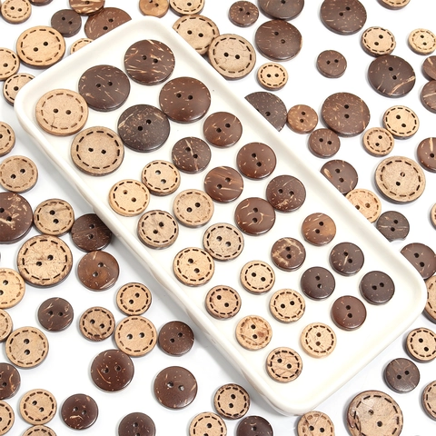 Natural Coconut Shell Round Buttons Laser Engraved Decorative Pattern Holes Shell Buttons For DIY Sewing Crafts Clothing