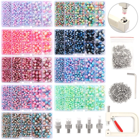 Kit di Strumenti Manuali per l'Incastonatura di Perle Con Perle Artificiali in ABS Sfumate Set Multigriglia per Accessori DIY