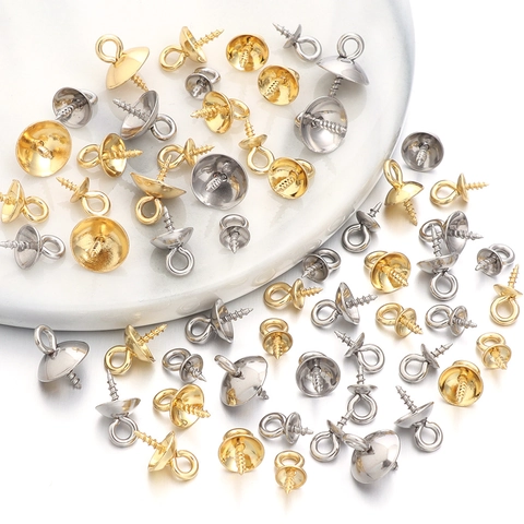 Stainless Steel Screw Eye Bail Pendant Bails Pearl Holder Cup Cap For DIY Jewelry Making Findings Gold Silver Tone Accessories