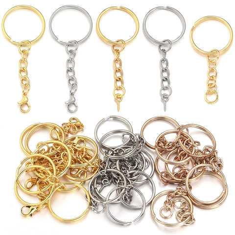DIY Metal Keychain Accessories Split Ring With Chain Eye Pin Lobster Clasp Electroplated Iron Key Ring Parts For Jewelry Making