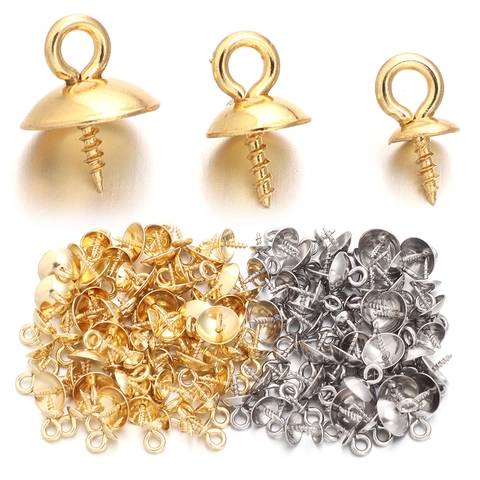 Stainless Steel Screw Eye Bail Pendant Bails Pearl Holder Cup Cap For DIY Jewelry Making Findings Gold Silver Tone Accessories