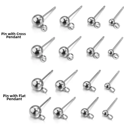 Stainless Steel Ball Earring Studs With Hanging Loop DIY Jewelry Findings 3mm 4mm 5mm 6mm Round Post Earring Making Supplies