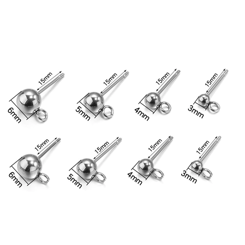 Stainless Steel Ball Earring Studs With Hanging Loop DIY Jewelry Findings 3mm 4mm 5mm 6mm Round Post Earring Making Supplies