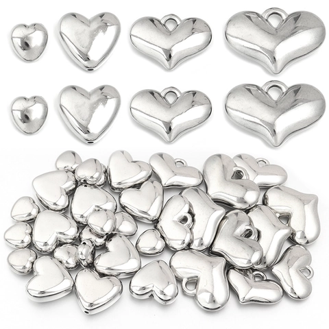 Metallic Silver Electroplated Plastic Heart Beads DIY Jewelry Making Accessories Heart Charms Pendants For Crafting