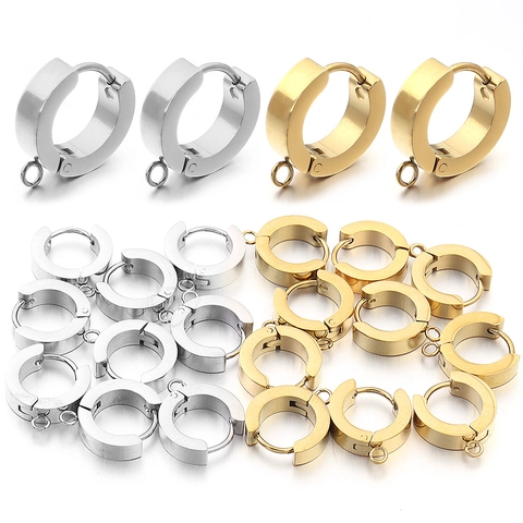 Pendientes de Aro Huggie Redondos de Acero Inoxidable Color Oro Plata Con Bucle de Suspensión para Creación de Joyas DIY Unisex Accesorios para Pendientes