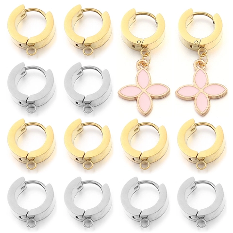 Pendientes de Aro Huggie Redondos de Acero Inoxidable Color Oro Plata Con Bucle de Suspensión para Creación de Joyas DIY Unisex Accesorios para Pendientes