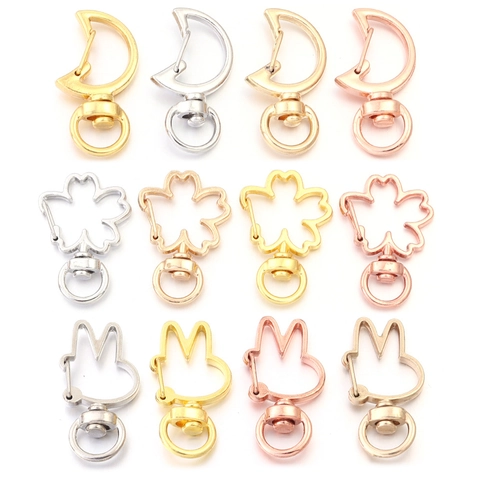 Zinc Alloy Irregular Moon Rabbit Cherry Blossom Shape Lobster Clasps For DIY Keychain Bracelet Necklace Jewelry Making Finding Electroplated Gold Silver Metal Hook