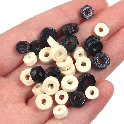 Perles en Bois Cylindriques Noires Naturelles Perles Intercalaires Rondes Plates pour Fabrication de Bijoux Bracelet DIY Perles en Bois en Vrac