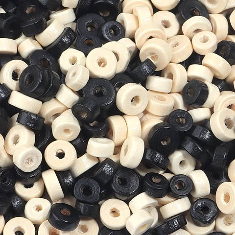 Perles en Bois Cylindriques Noires Naturelles Perles Intercalaires Rondes Plates pour Fabrication de Bijoux Bracelet DIY Perles en Bois en Vrac